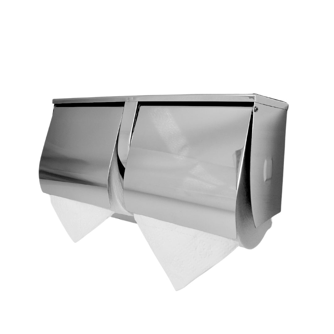 SS Double Toilet Roll Holder with Shelf - Image 2