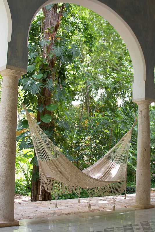 Outdoor undercover cotton Mayan Legacy hammock with hand crocheted tassels King Size Marble - Image 8
