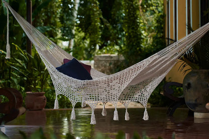 Outdoor undercover cotton Mayan Legacy hammock with hand crocheted tassels Queen Size Marble Colour - Image 8