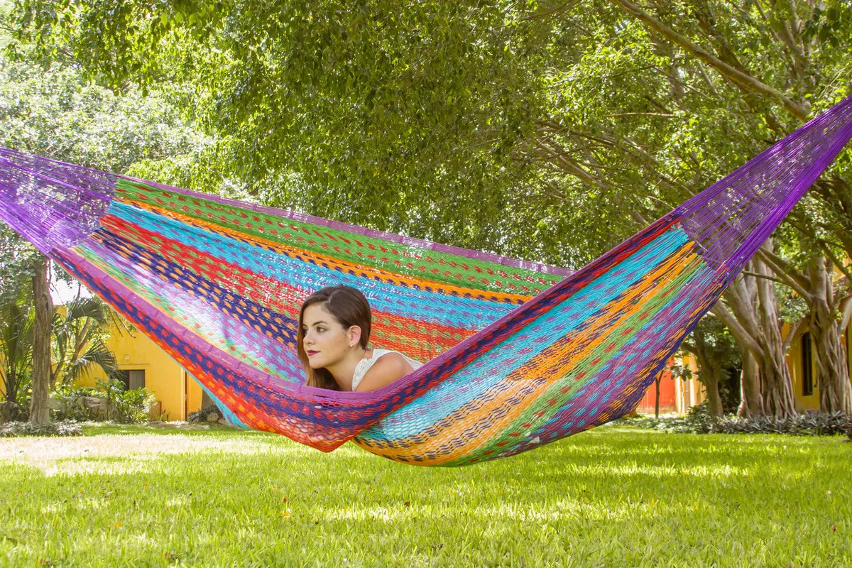 Mayan Legacy Queen Size Outdoor Cotton Mexican Hammock in Colorina Colour - Image 6