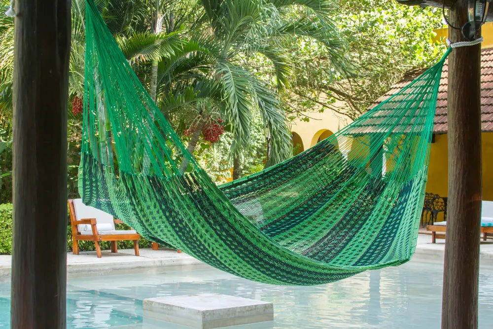 Mayan Legacy Queen Size Outdoor Cotton Mexican Hammock in Jardin Colour - Image 3
