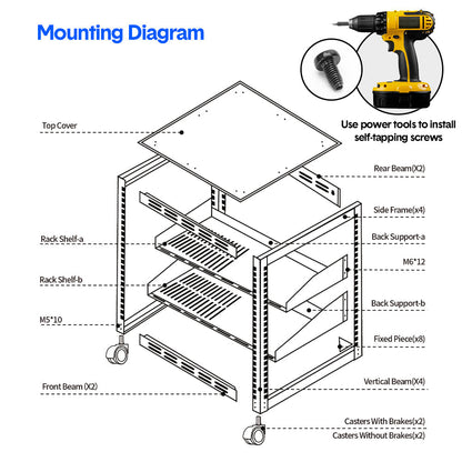 Alston 12U Open Frame Server Rack Hifi Device Rack with Vented Shelves Heavy Duty 4-Post AV/IT Network Rack Free Standing with Lockable Casters - Image 5