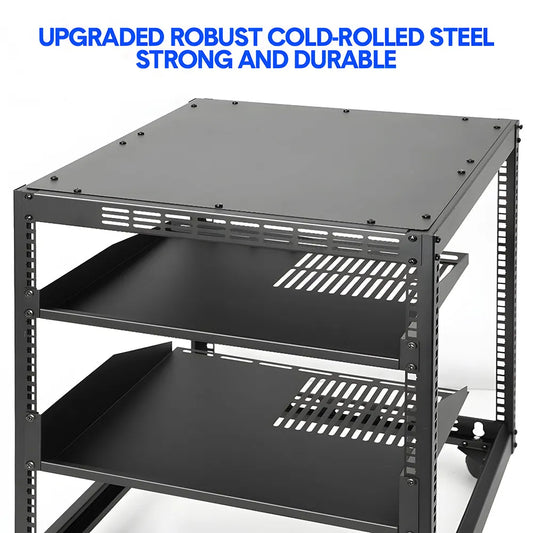 Alston 12U Open Frame Server Rack Hifi Device Rack with Vented Shelves Heavy Duty 4-Post AV/IT Network Rack Free Standing with Lockable Casters - Image 6