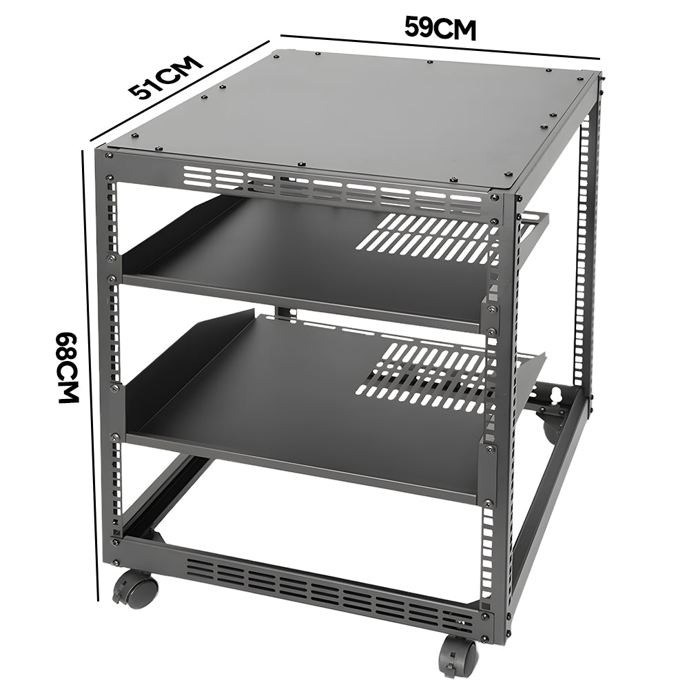 Alston 12U Open Frame Server Rack Hifi Device Rack with Vented Shelves Heavy Duty 4-Post AV/IT Network Rack Free Standing with Lockable Casters - Image 8