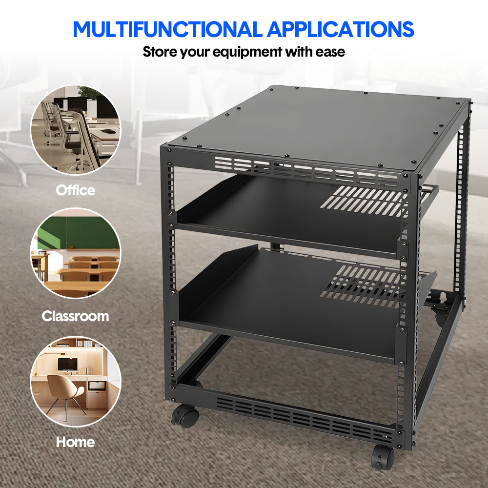 Alston 12U Open Frame Server Rack Hifi Device Rack with Vented Shelves Heavy Duty 4-Post AV/IT Network Rack Free Standing with Lockable Casters - Image 9