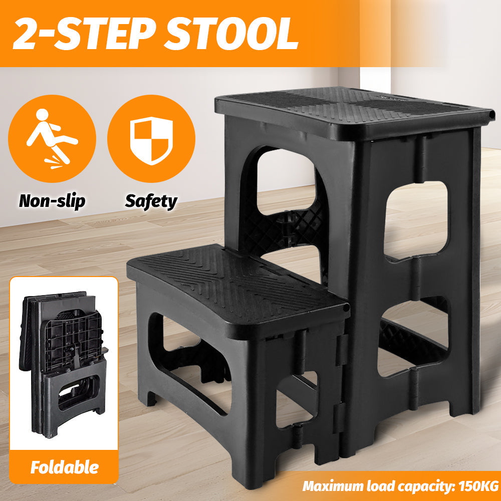 Multipurpose Portable Folding 2 Step Stool Non-Slip PP Collapsible Step Ladder Stool For Office Garage Library Closet Bathroom Kitchen Household Car RV - Image 2
