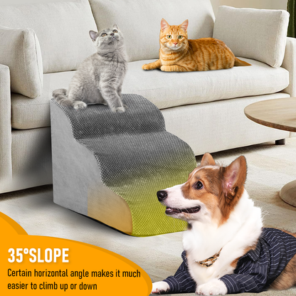 3 Tiers Dog Ramp Non-Slip Pet Steps Cat Stairs Foam Soft Pet Slope Max 40LBS Load for High Beds Sofa Couches With Zippered Washable Corduroy Cover Indoor - Image 3