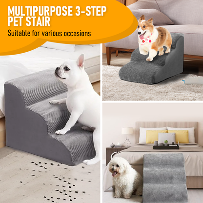 3 Tiers Dog Ramp Non-Slip Pet Steps Cat Stairs Foam Soft Pet Slope Max 40LBS Load for High Beds Sofa Couches With Zippered Washable Corduroy Cover Indoor - Image 4