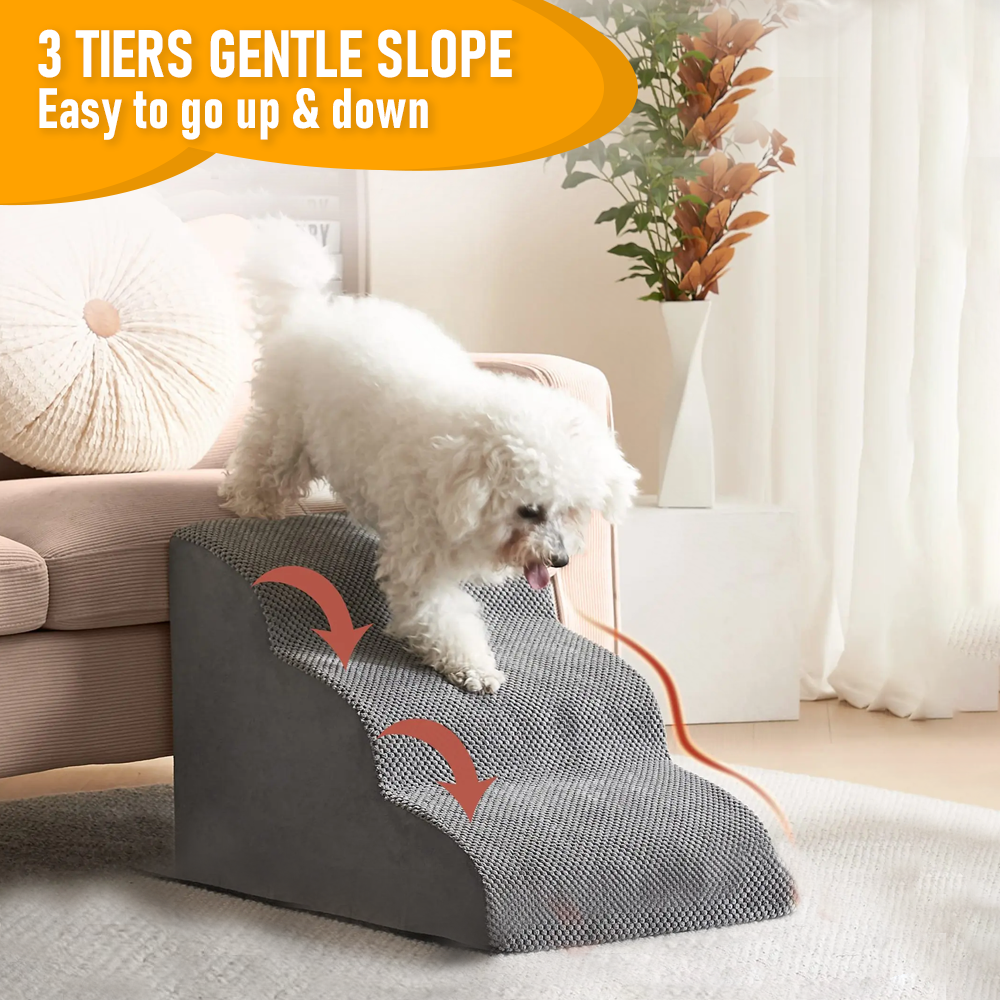 3 Tiers Dog Ramp Non-Slip Pet Steps Cat Stairs Foam Soft Pet Slope Max 40LBS Load for High Beds Sofa Couches With Zippered Washable Corduroy Cover Indoor - Image 6