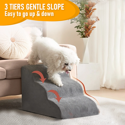 3 Tiers Dog Ramp Non-Slip Pet Steps Cat Stairs Foam Soft Pet Slope Max 40LBS Load for High Beds Sofa Couches With Zippered Washable Corduroy Cover Indoor - Image 6