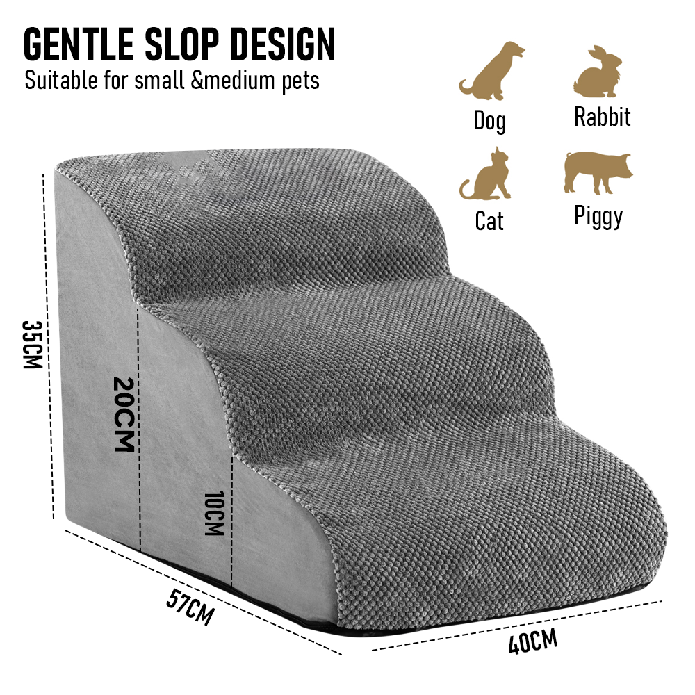 3 Tiers Dog Ramp Non-Slip Pet Steps Cat Stairs Foam Soft Pet Slope Max 40LBS Load for High Beds Sofa Couches With Zippered Washable Corduroy Cover Indoor - Image 7