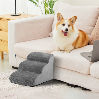 3 Tiers Dog Ramp Non-Slip Pet Steps Cat Stairs Foam Soft Pet Slope Max 40LBS Load for High Beds Sofa Couches With Zippered Washable Corduroy Cover Indoor - Image 8