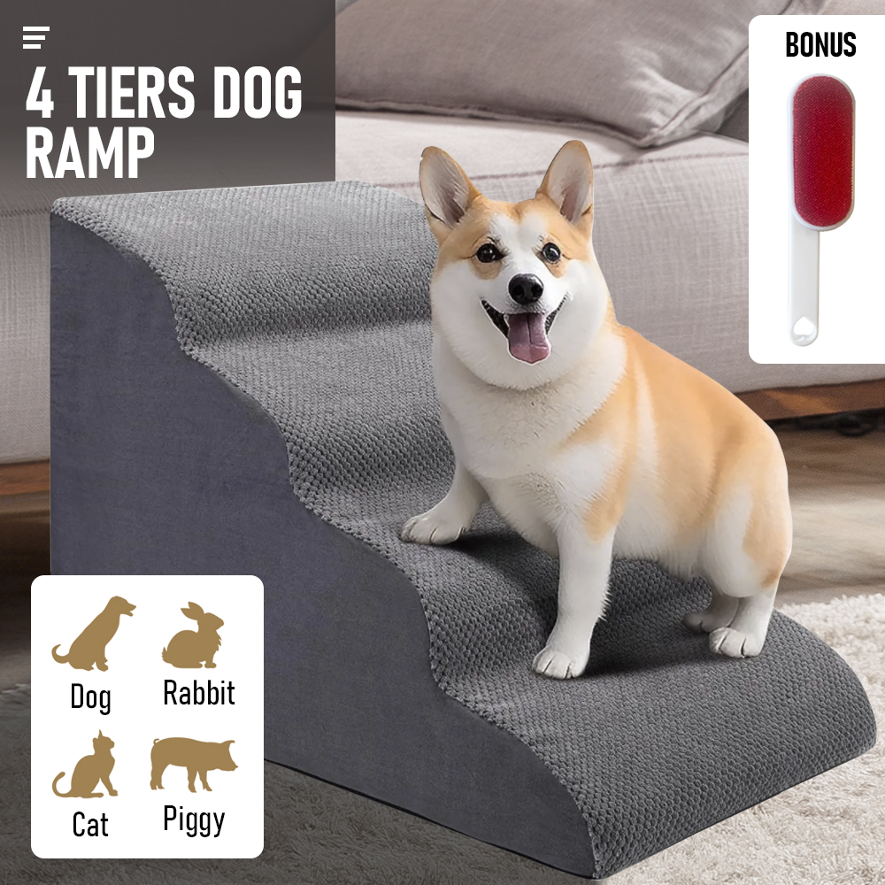 Non-Slip 4 Tiers Dog Ramp/Step/Stair Foam Dog Steps for High Beds or Couches - Image 2