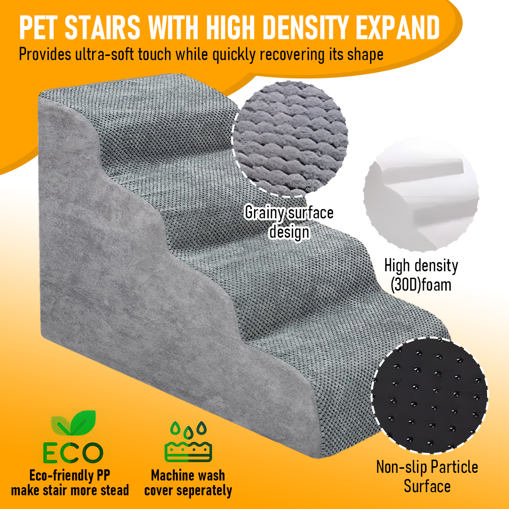 Non-Slip 4 Tiers Dog Ramp/Step/Stair Foam Dog Steps for High Beds or Couches - Image 3