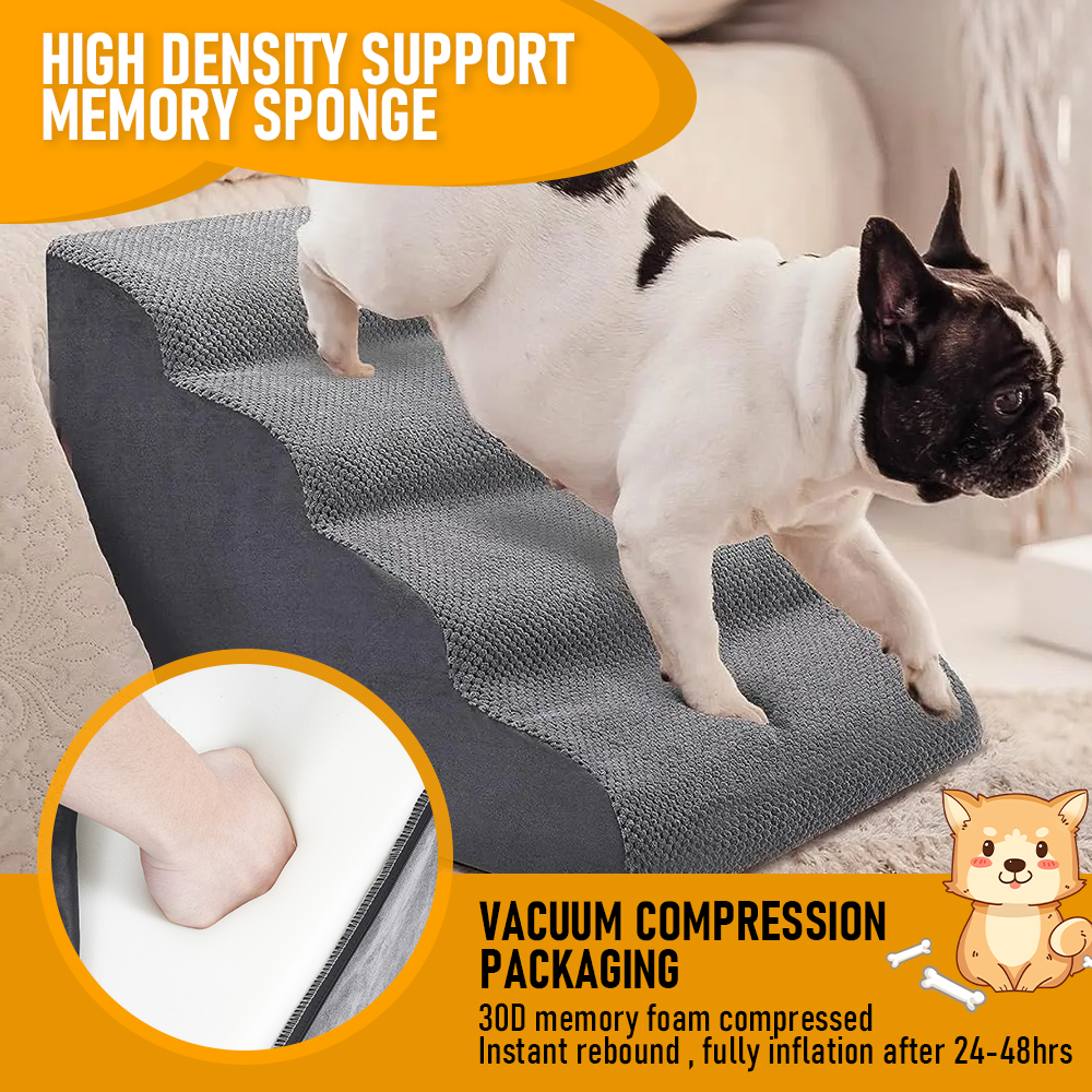 Non-Slip 4 Tiers Dog Ramp/Step/Stair Foam Dog Steps for High Beds or Couches - Image 6