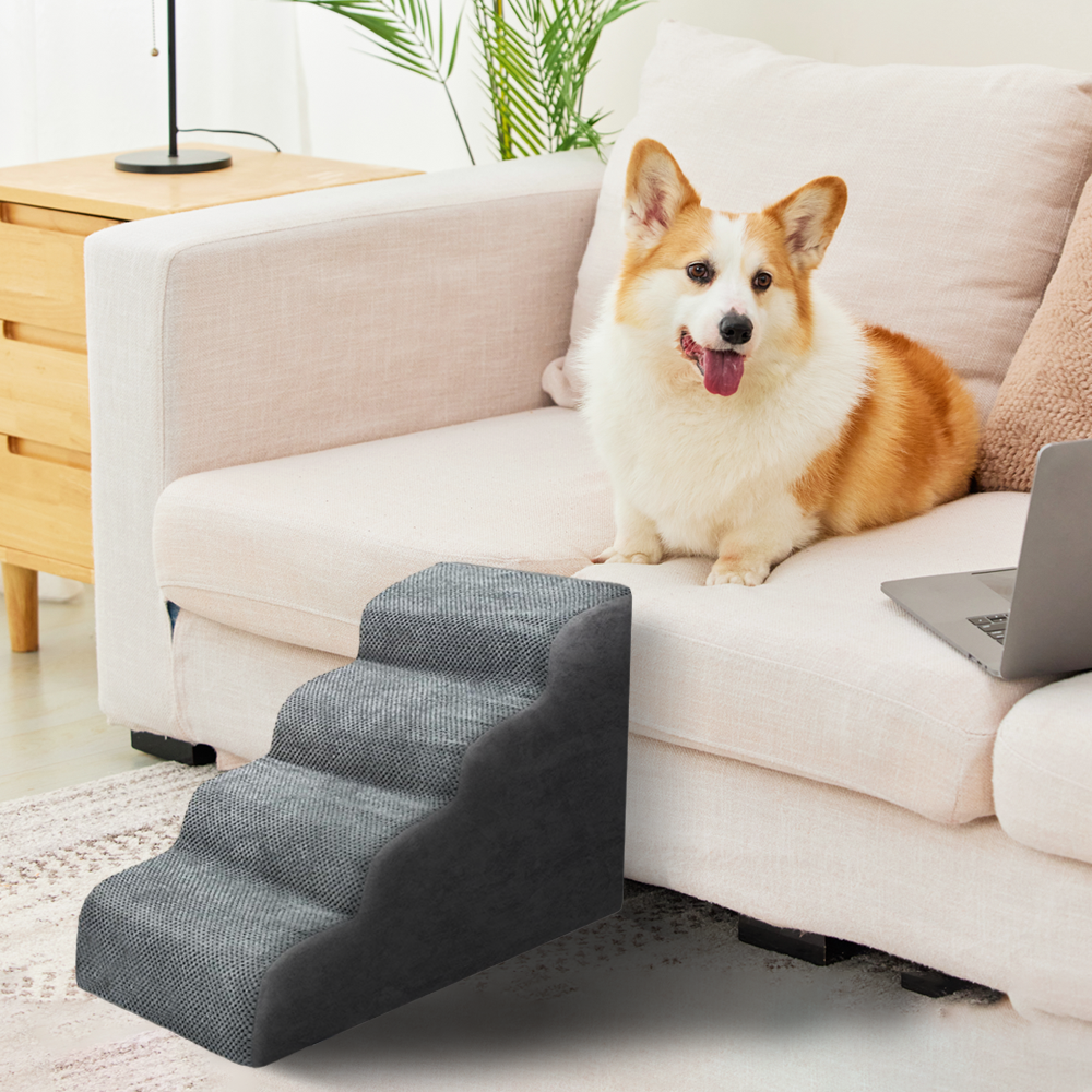 Non-Slip 4 Tiers Dog Ramp/Step/Stair Foam Dog Steps for High Beds or Couches - Image 8