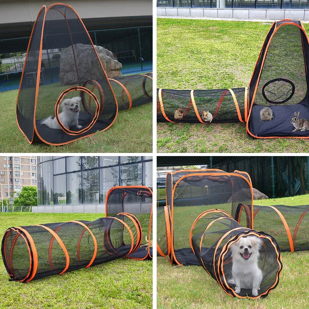 6 in1 Outdoor Portable Pet Cat Playpen Folding Pop Up Mesh Play Tent Tunnel House Enclosures Portable with Storage Bag for Indoor and Outdoor - Image 3