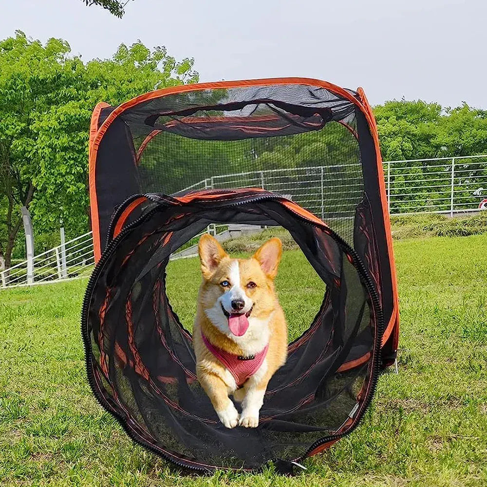 6 in1 Outdoor Portable Pet Cat Playpen Folding Pop Up Mesh Play Tent Tunnel House Enclosures Portable with Storage Bag for Indoor and Outdoor - Image 4