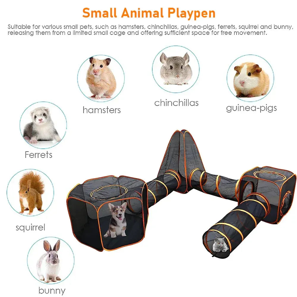 6 in1 Outdoor Portable Pet Cat Playpen Folding Pop Up Mesh Play Tent Tunnel House Enclosures Portable with Storage Bag for Indoor and Outdoor - Image 7