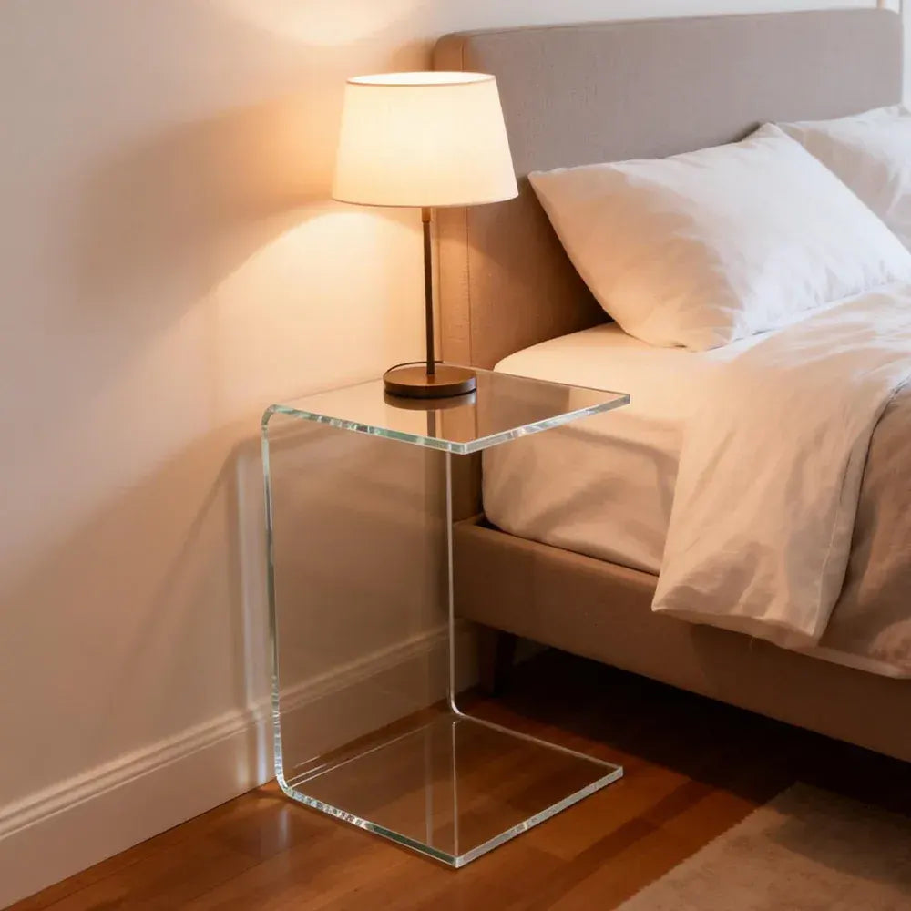 Acrylic Coffee Table Small Clear Acrylic Side Table For Coffee Drink Food Snack in Living Room Apartment Dorm One-Piece Bent End Table 50×30×30cm - Image 8