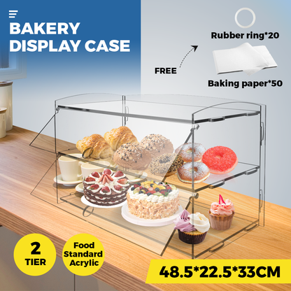 Alston 2-Tier Bakery Display Case Cabinet Pastry Acrylic Cupcake Donuts Cake Pastry Clear Display Cabinet Shelf Transparent Showcase 225x485x330mm - Image 2