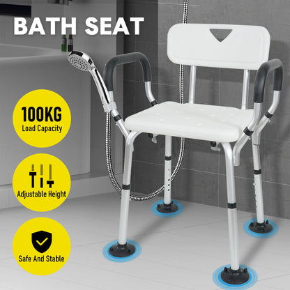 Shower Seat Bath Chair Adjustable Height Non-Slip Shower Bathtub Seat with Padded Arms Removable Back for Elderly Medical Disabled Safety Bathroom - Image 2