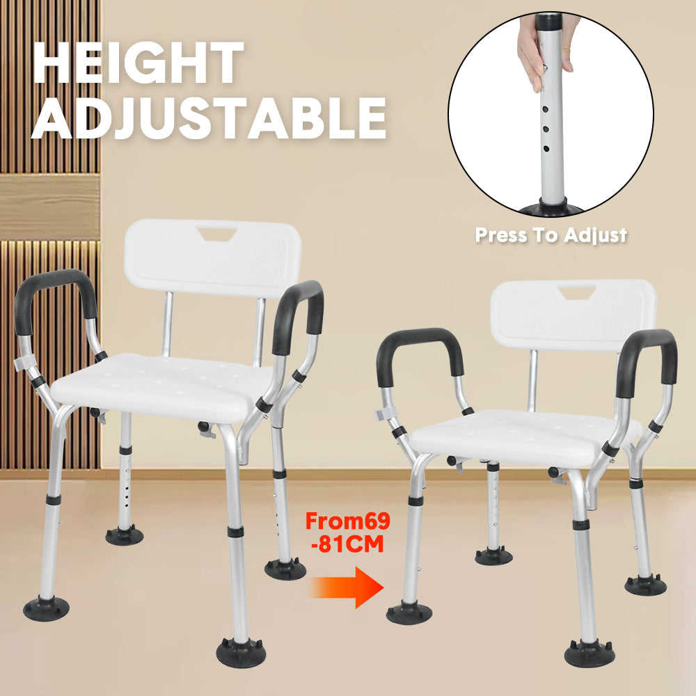 Shower Seat Bath Chair Adjustable Height Non-Slip Shower Bathtub Seat with Padded Arms Removable Back for Elderly Medical Disabled Safety Bathroom - Image 3