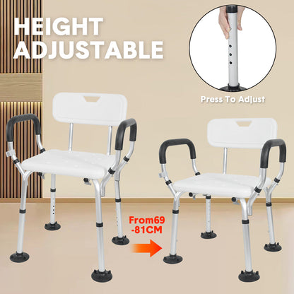 Shower Seat Bath Chair Adjustable Height Non-Slip Shower Bathtub Seat with Padded Arms Removable Back for Elderly Medical Disabled Safety Bathroom - Image 3