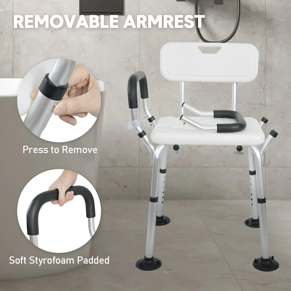 Shower Seat Bath Chair Adjustable Height Non-Slip Shower Bathtub Seat with Padded Arms Removable Back for Elderly Medical Disabled Safety Bathroom - Image 4