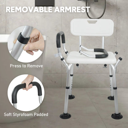 Shower Seat Bath Chair Adjustable Height Non-Slip Shower Bathtub Seat with Padded Arms Removable Back for Elderly Medical Disabled Safety Bathroom - Image 4