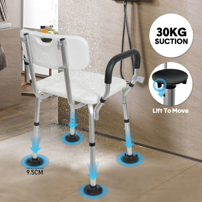 Shower Seat Bath Chair Adjustable Height Non-Slip Shower Bathtub Seat with Padded Arms Removable Back for Elderly Medical Disabled Safety Bathroom - Image 5