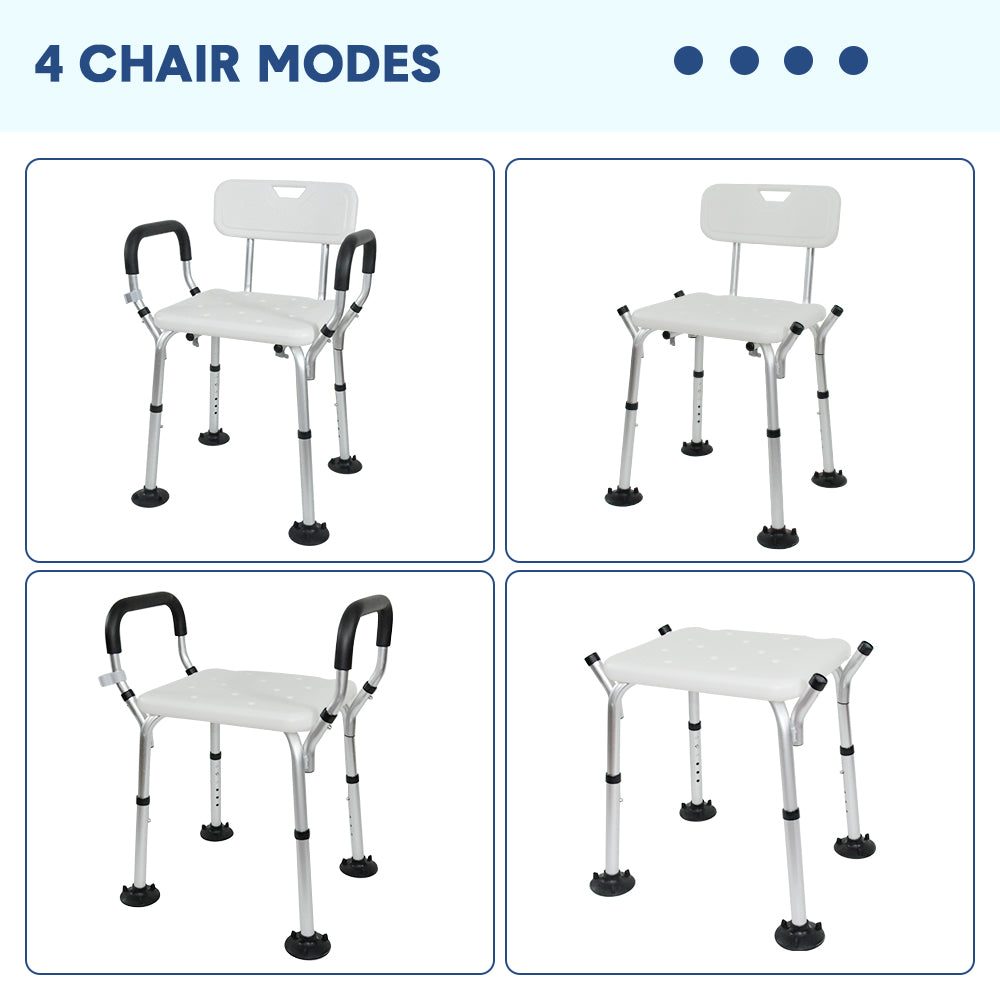 Shower Seat Bath Chair Adjustable Height Non-Slip Shower Bathtub Seat with Padded Arms Removable Back for Elderly Medical Disabled Safety Bathroom - Image 7