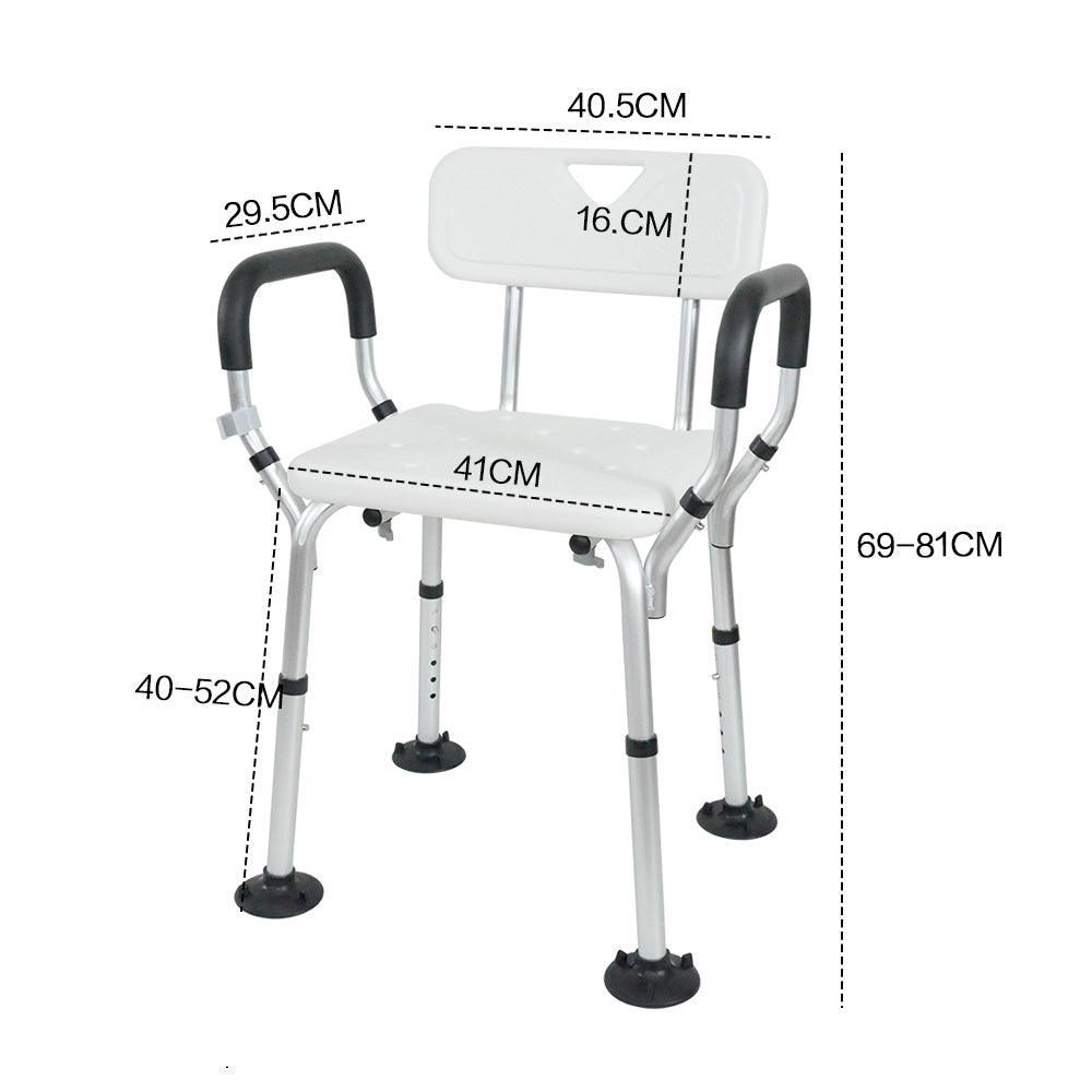 Shower Seat Bath Chair Adjustable Height Non-Slip Shower Bathtub Seat with Padded Arms Removable Back for Elderly Medical Disabled Safety Bathroom - Image 8