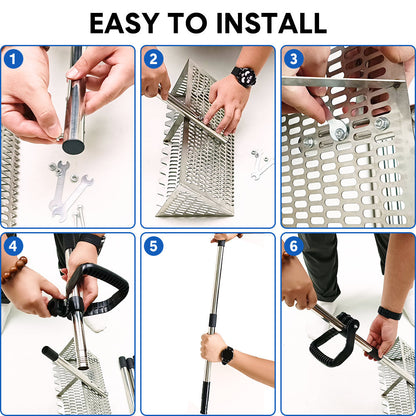 Beach Rake Stainless Steel Sand Flea Rake 140cm Long Detachable Handle and Shark Tooth Wide Sifter for Easy Sand Flea Removal with Bonus Basket and Tools - Image 4