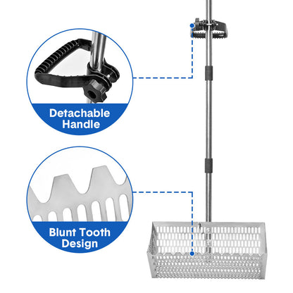 Beach Rake Stainless Steel Sand Flea Rake 140cm Long Detachable Handle and Shark Tooth Wide Sifter for Easy Sand Flea Removal with Bonus Basket and Tools - Image 5