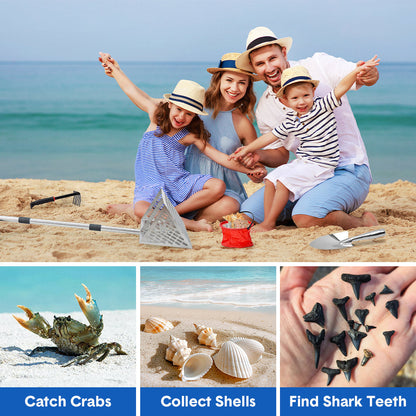 Beach Rake Stainless Steel Sand Flea Rake 140cm Long Detachable Handle and Shark Tooth Wide Sifter for Easy Sand Flea Removal with Bonus Basket and Tools - Image 8