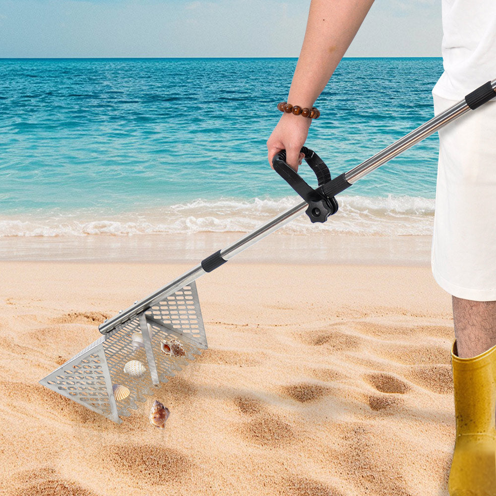 Beach Rake Stainless Steel Sand Flea Rake 140cm Long Detachable Handle and Shark Tooth Wide Sifter for Easy Sand Flea Removal with Bonus Basket and Tools - Image 9