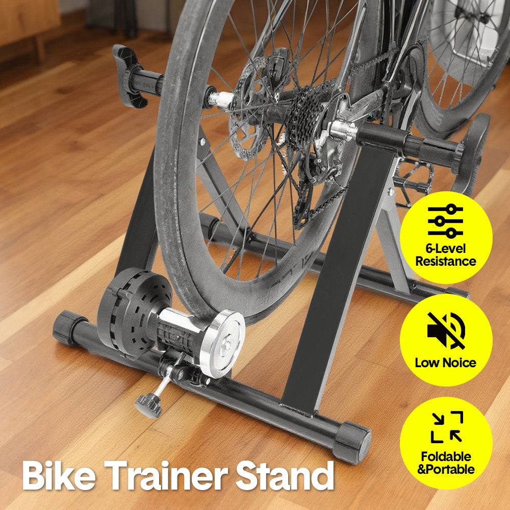 Portable Indoor Exercise Bike Trainer Stand Stationary Bicycle Training Stand Magnetic 6 Level Resistance For Indoor Riding with Noise Reduction Wheel - Image 2
