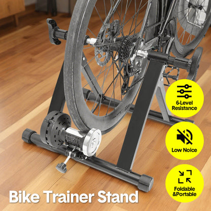 Portable Indoor Exercise Bike Trainer Stand Stationary Bicycle Training Stand Magnetic 6 Level Resistance For Indoor Riding with Noise Reduction Wheel - Image 2