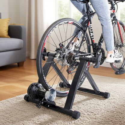 Portable Indoor Exercise Bike Trainer Stand Stationary Bicycle Training Stand Magnetic 6 Level Resistance For Indoor Riding with Noise Reduction Wheel - Image 9