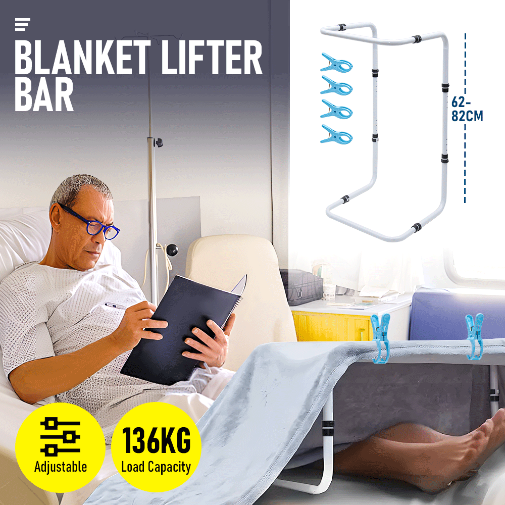Blanket Lifter Bar 62-82cm Height Adjustable Feet Tent Steel Bed Cradle Max Load 136kg with 4 Clips for Feet Toes Leg Knee Ankle Post Surgery Recovery - Image 2
