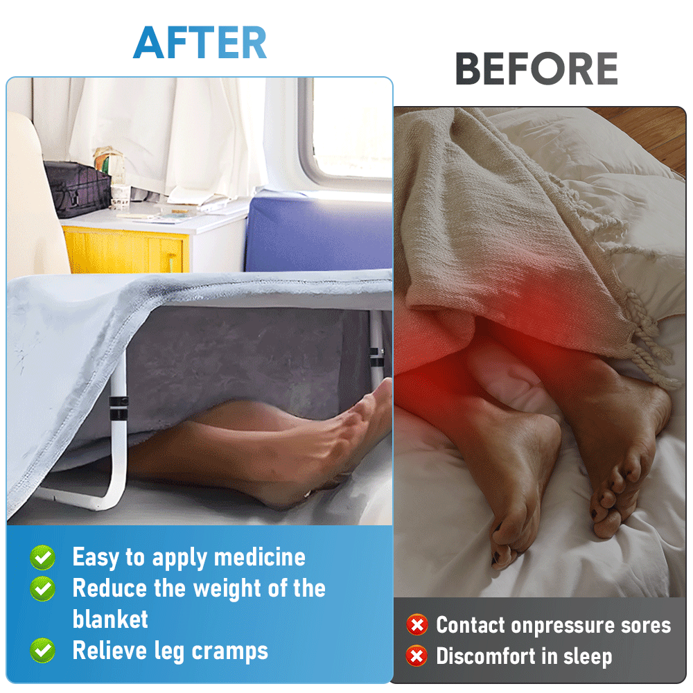 Blanket Lifter Bar 62-82cm Height Adjustable Feet Tent Steel Bed Cradle Max Load 136kg with 4 Clips for Feet Toes Leg Knee Ankle Post Surgery Recovery - Image 3