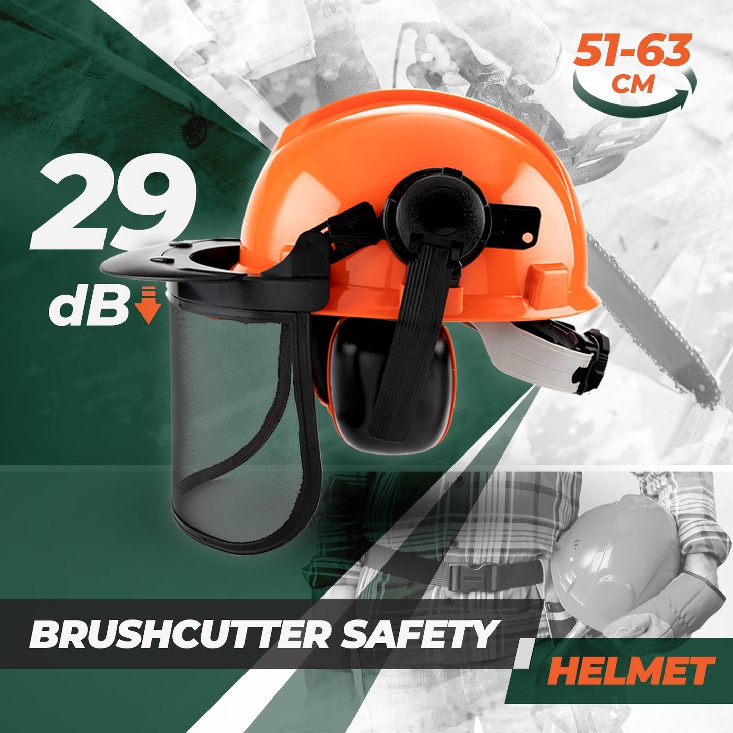 Chainsaw Brushcutter Hard Hat Safety Helmet Face Shield With Visor & Ear Muffs For Landscaping Gardening Lawn Mowing Edge Trimming CE Approved - Image 4