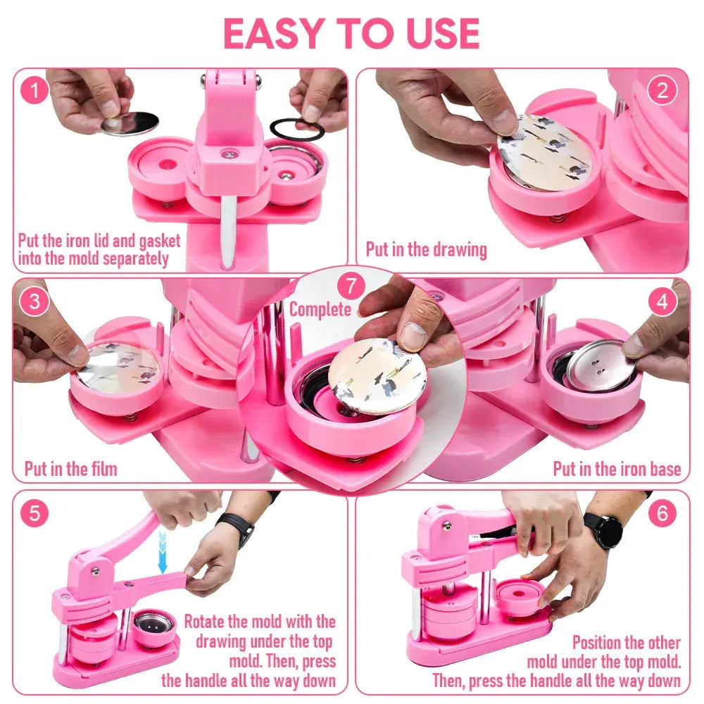 58mm Button Maker Machine DIY Badge Making Pin Press Machine with All-Inclusive Accessories for Custom Pin Badges Mirrors Fridge Magnets Gift Set Pink - Image 3