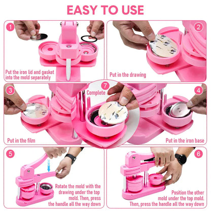 58mm Button Maker Machine DIY Badge Making Pin Press Machine with All-Inclusive Accessories for Custom Pin Badges Mirrors Fridge Magnets Gift Set Pink - Image 3