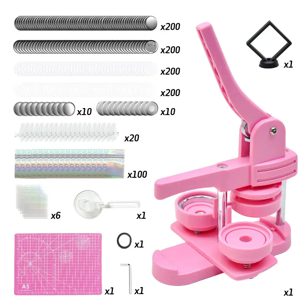 58mm Button Maker Machine DIY Badge Making Pin Press Machine with All-Inclusive Accessories for Custom Pin Badges Mirrors Fridge Magnets Gift Set Pink - Image 6