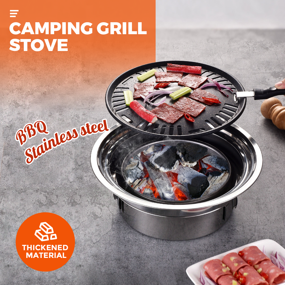 Portable Multifunctional Charcoal Barbecue Grill 13 Inch Stainless Steel BBQ Camping Grill Stove Tabletop Smoker Grill for Outdoor Indoor Picnic - Image 2