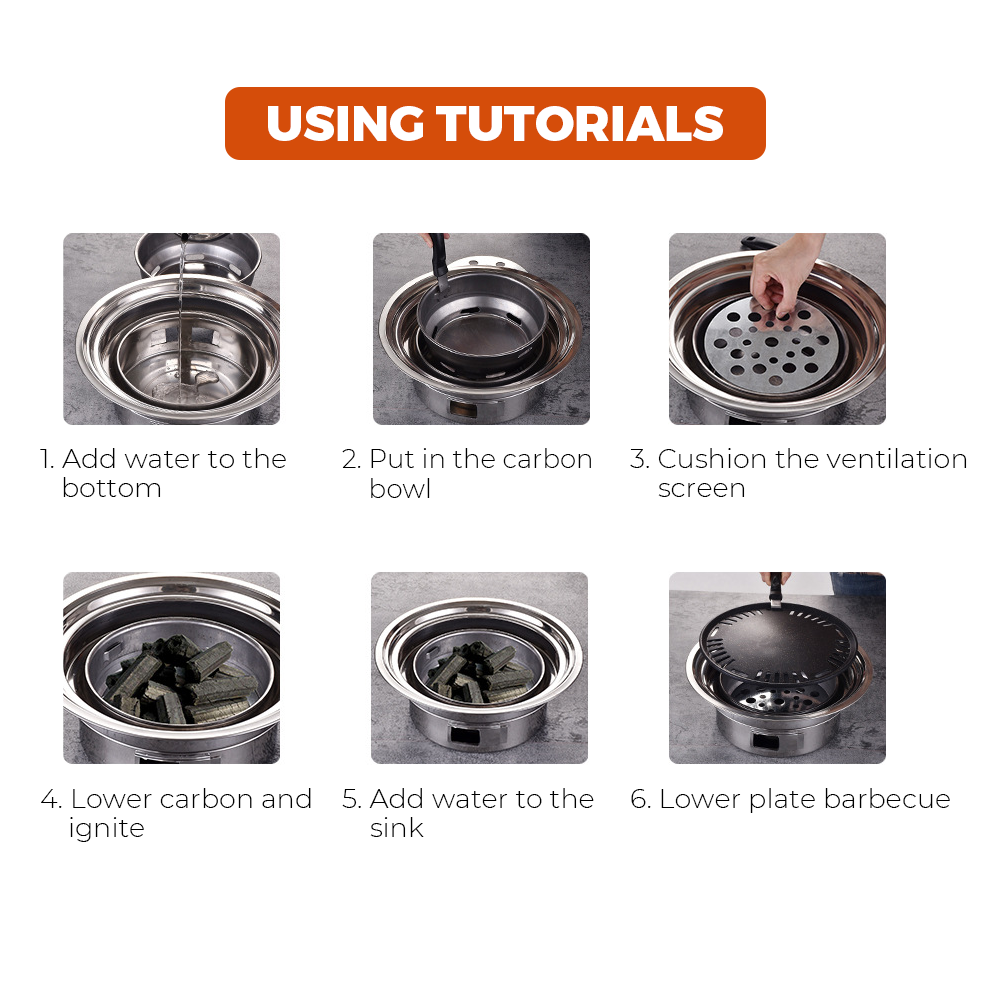 Portable Multifunctional Charcoal Barbecue Grill 13 Inch Stainless Steel BBQ Camping Grill Stove Tabletop Smoker Grill for Outdoor Indoor Picnic - Image 3