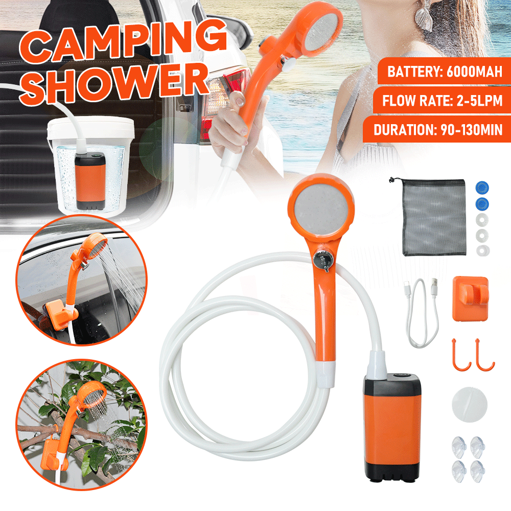 Portable Camping Shower IPX7 Waterproof Outdoor Shower Water Pump with Rechargeable Battery and Intelligent Digital Display for Camping Hiking Traveling - Image 2