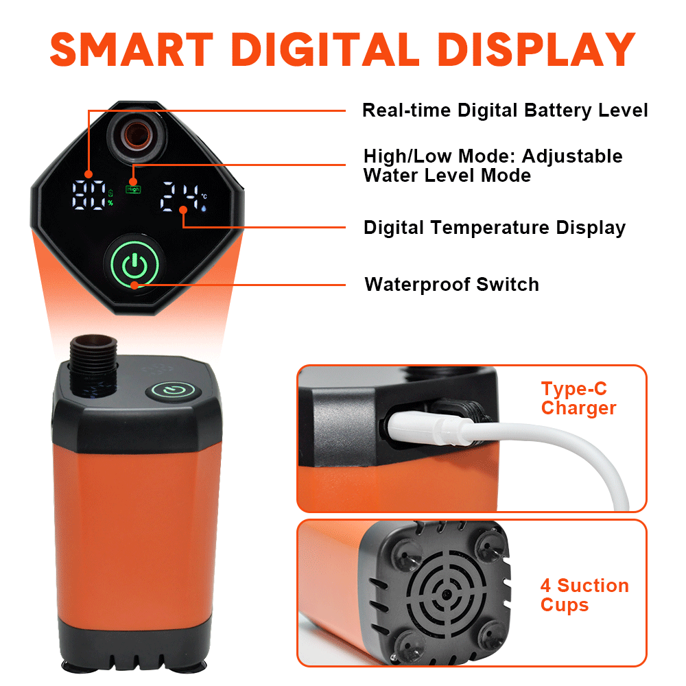 Portable Camping Shower IPX7 Waterproof Outdoor Shower Water Pump with Rechargeable Battery and Intelligent Digital Display for Camping Hiking Traveling - Image 4